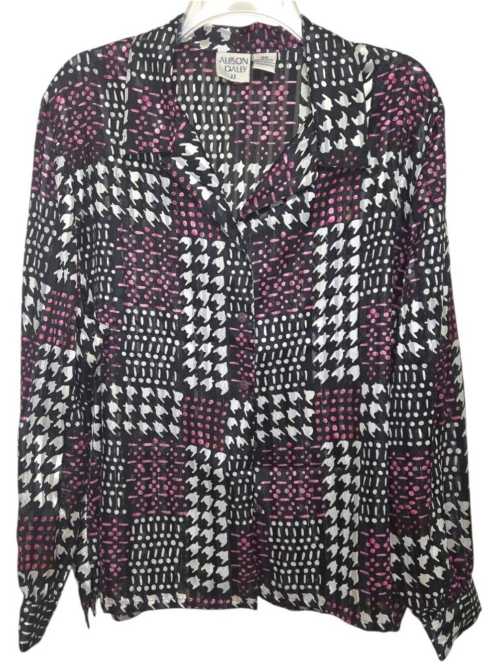 Vintage Semi Sheer Satin Blouse 18W Houndstooth EUC! - Picture 2 of 11